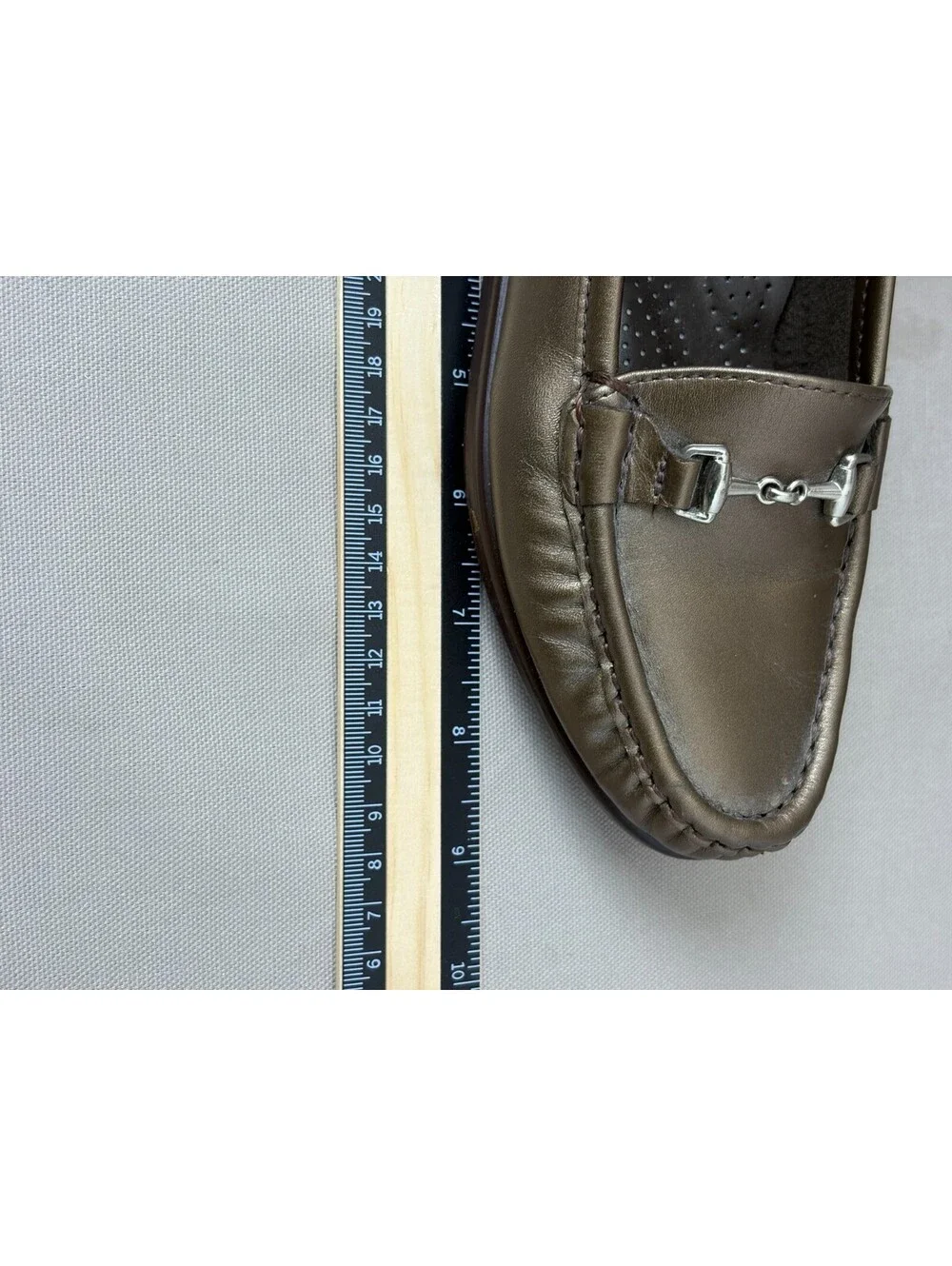 SAS Womens 5.5 M Pewter Metallic Leather Horsebit Loafers Tripad Comfort USA
